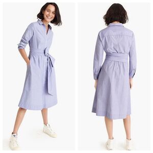 J. Crew Womens Tie-waist Midi Shirtdress in End-on-End Cotton Size 0 Blue NWOT